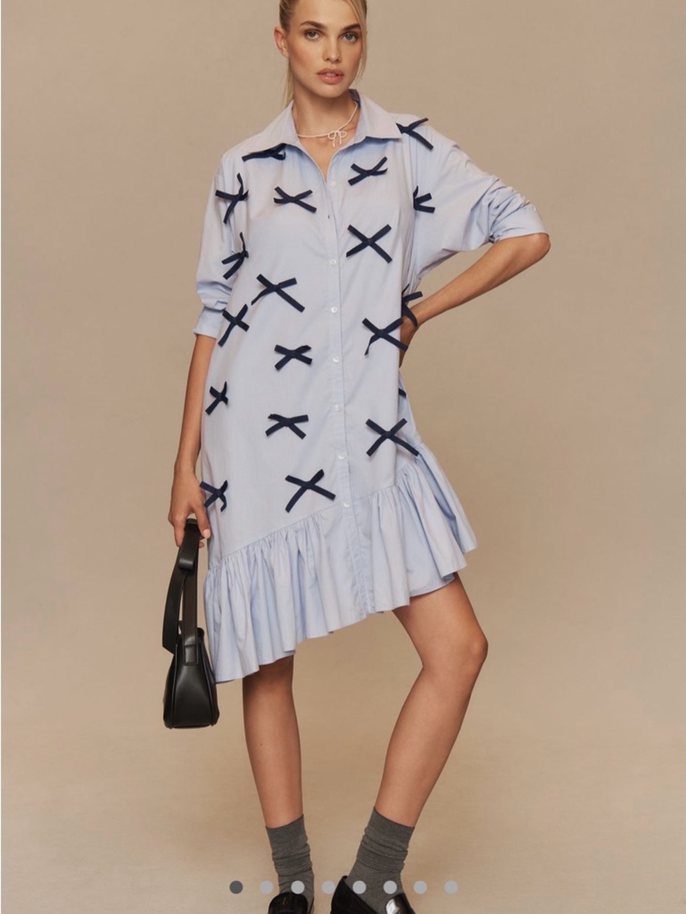 Maeve Long-Sleeve 3D Bows Asymmetrical Mini Dress